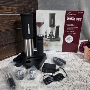 Rabbit Electric Wine Set, Corkscrew, Aerator Pourer, Charger, Stoppers, Etc